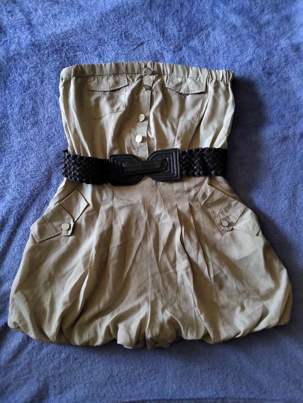 Alythea Khaki Bubble Shorts with Black Braided Belt